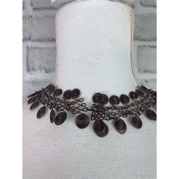 Vintage Copper Coiled Spiral Chain Link Necklace 16" Handmade Egyptian Style - Picture 2 of 7